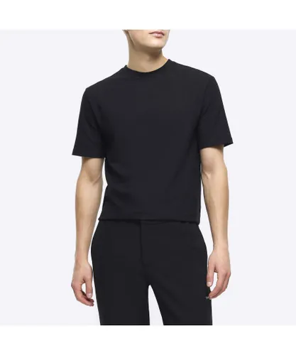 River Island Mens T-Shirt Black Slim Fit Chevron Texture Cotton