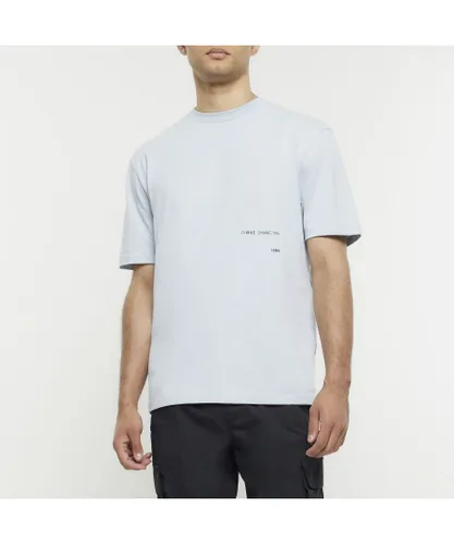 River Island Mens T-Shirt Blue Regular Fit Graphic Cotton