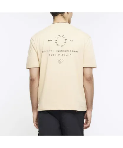River Island Mens T-Shirt Stone Regular Fit Japanese Graphic Cotton