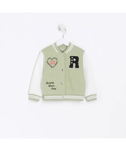 River Island Mini Girls Bomber Jacket Khaki Varsity Cotton
