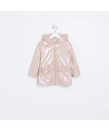 River Island Mini Girls Raincoat Pink Glitter Hooded