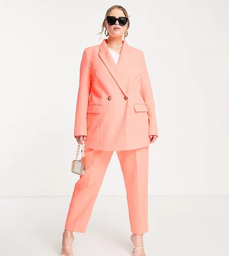 River Island Plus structured double breasted blazer co-ord in coral-Orange