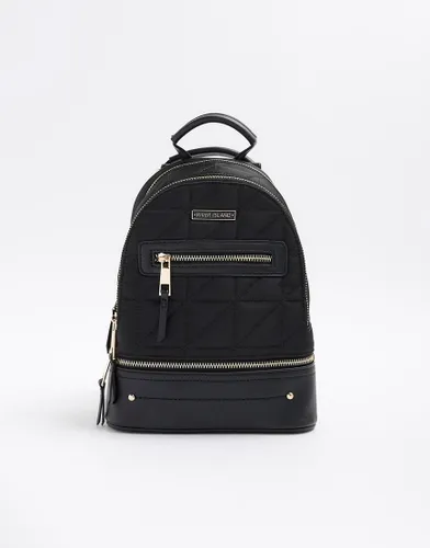 River Island Quilted zip backpack in black
