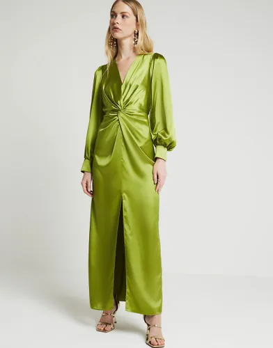 River Island Satin twist front shift maxi dress in green