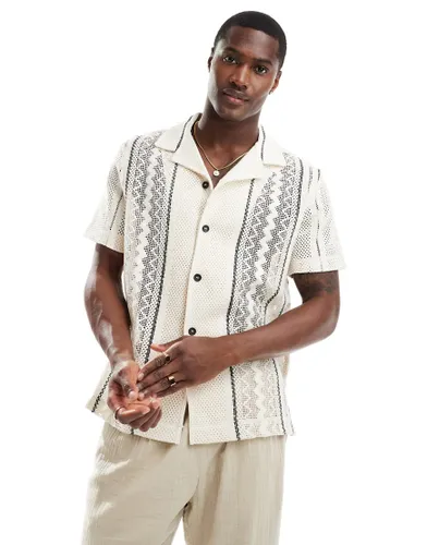 River Island striped crochet shirt in white-Neutral