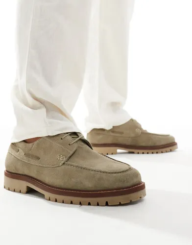River Island suede boat shoes in light khaki-Green