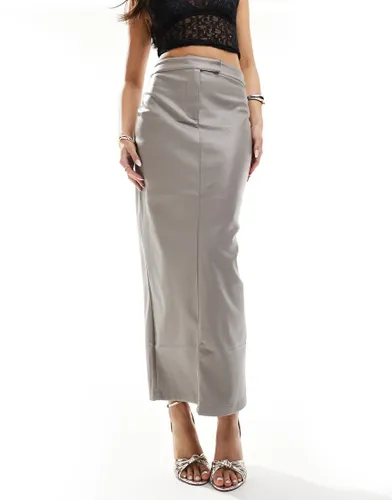 River Island tailored faux leather midaxi skirt in light grey