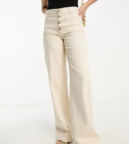 River Island Tall button through wide leg jeans in ecru-White