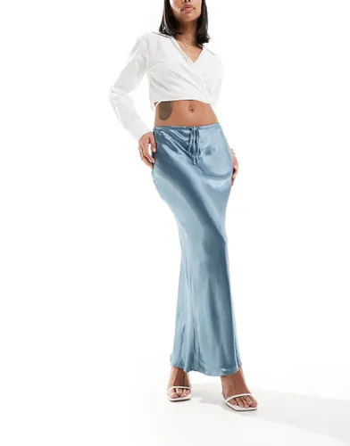 River Island tie waist bias cut midi skirt in blue