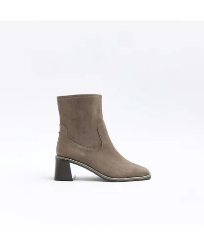 River Island Womens Ankle Boots Grey Block Heel