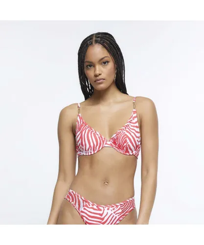 River Island Womens Balconette Bikini Top Red Mesh