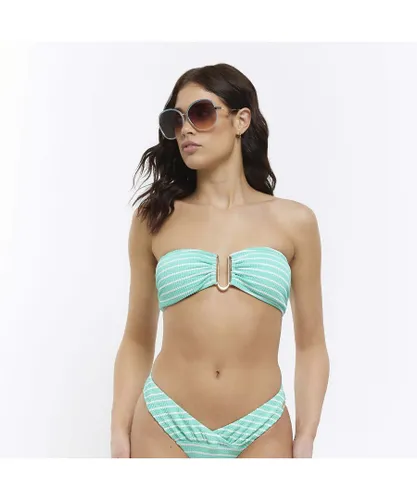 River Island Womens Bandeau Bikini Top Aqua Stripe Texture - Blue