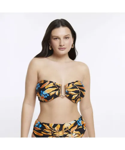 River Island Womens Bandeau Bikini Top Black Fuller Bust Floral Nylon