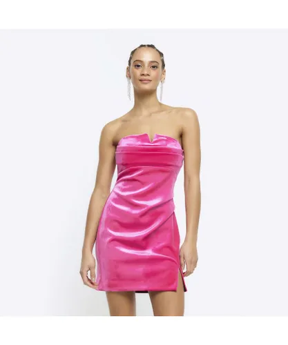 River Island Womens Bandeau Mini Dress Pink Velvet