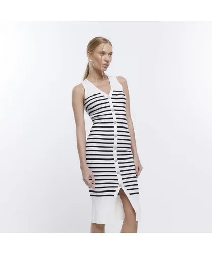River Island Womens Bodycon Midi Dress Petite Black/White Stripe Viscose