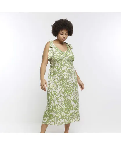 River Island Womens Bodycon Midi Dress Plus Green Floral