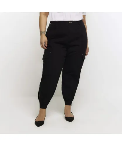 River Island Womens Cargo Trousers Plus Black Zip Cuffed Cotton