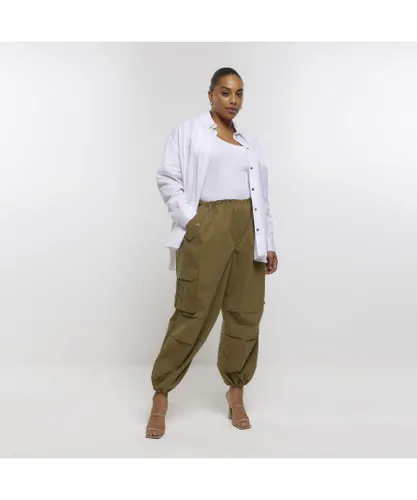 River Island Womens Cargo Trousers Plus Khaki Parachute Cotton