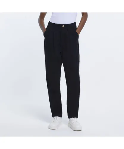 River Island Womens Chino Trousers Black Pleated Cotton