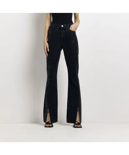 River Island Womens Flared Jeans Black Coated High Waisted Cotton