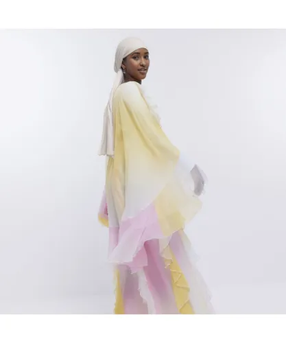 River Island Womens Maxi Dress Yellow Tye Dye Ruffle Print