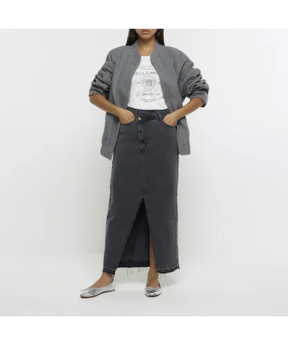River Island Womens Maxi Skirt Grey Asymmetric Waist Denim - Dark Grey Cotton