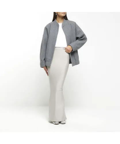 River Island Womens Maxi Skirt Grey Split Hem - Light Grey Cotton