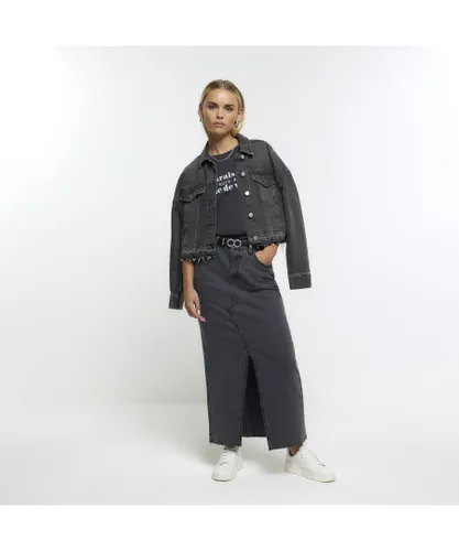River Island Womens Maxi Skirt Petite Grey Denim - Dark Grey Cotton