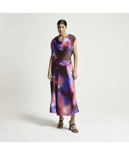 River Island Womens Midi Dress Purple RI Studio Print Satin