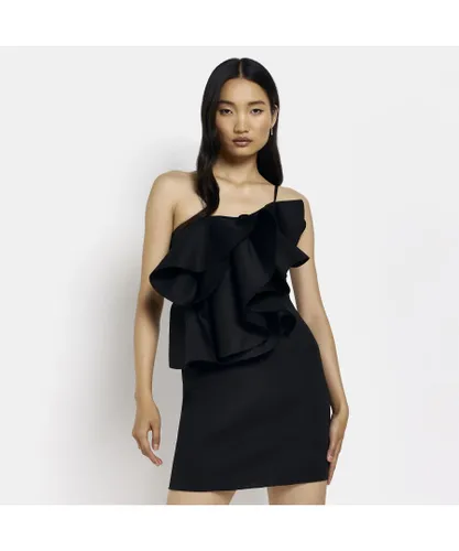 River Island Womens Mini Dress Black One Shoulder Frill