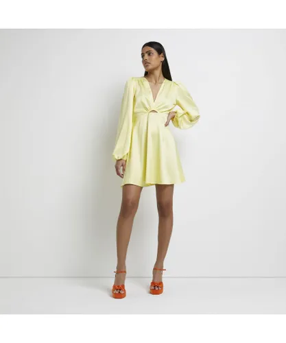 River Island Womens Mini Dress Yellow Satin Cut Out Eliis