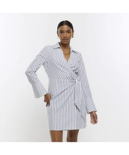 River Island Womens Mini Shirt Dress Grey Wrap Cotton