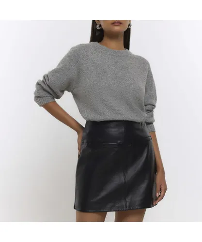 River Island Womens Mini Skirt Black Leather