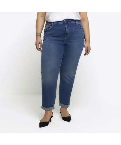 River Island Womens Mom Jeans Plus Blue High Waisted Cotton