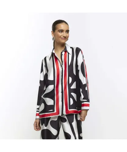 River Island Womens Oversized Shirt Red Satin Abstract
