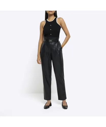 River Island Womens Paperbag Trousers Black Faux Leather Pu