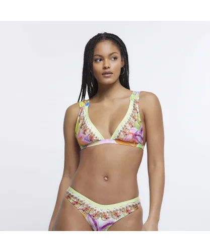 River Island Womens Plunge Bikini Top Multi Embellished - Multicolour Nylon