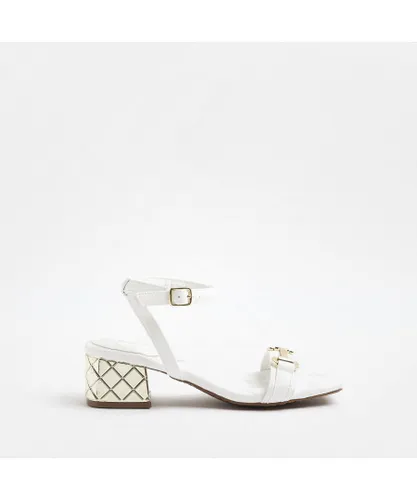 River Island Womens Sandals White Quilted Heeled Block Pu