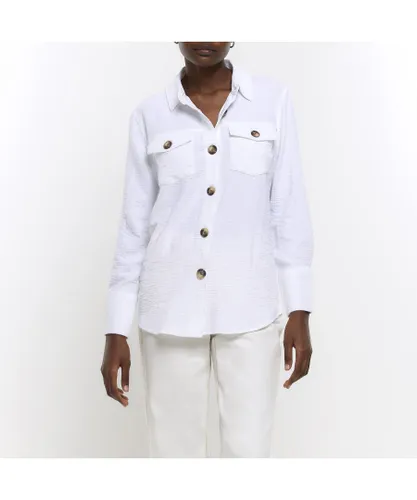 River Island Womens Shirt Cream Textured Long Sleeve