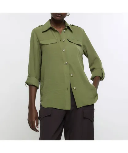 River Island Womens Shirt Khaki Crepe Utility Pocket