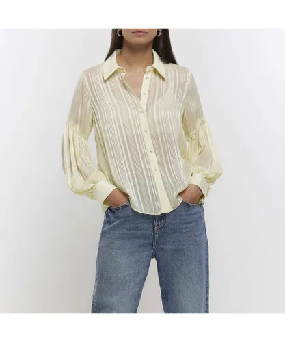 River Island Womens Shirt Yellow Chiffon Stripe