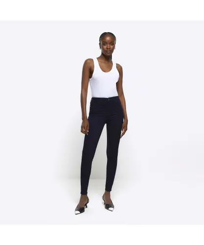 River Island Womens Skinny Jeans Navy Molly Mid Rise Cotton