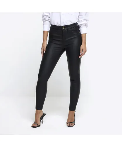 River Island Womens Skinny Jeans Petite Black Coated Viscose
