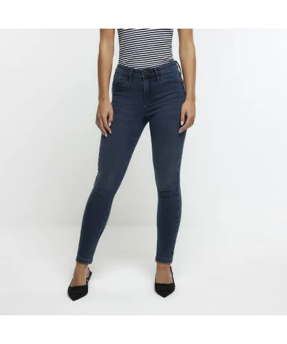 River Island Womens Skinny Jeans Petite Blue Mid Rise Cotton