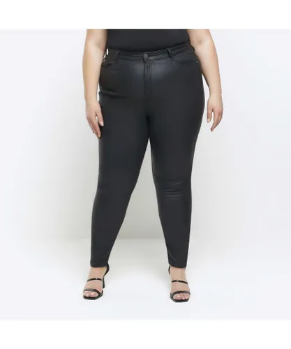 River Island Womens Skinny Jeans Plus Black Coated High Waisted Viscose