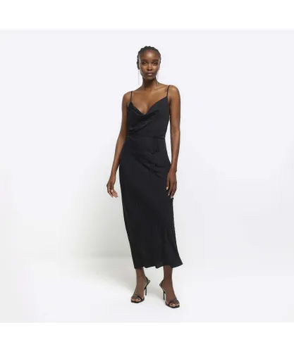 River Island Womens Slip Maxi Dress Black Diamante Cowl