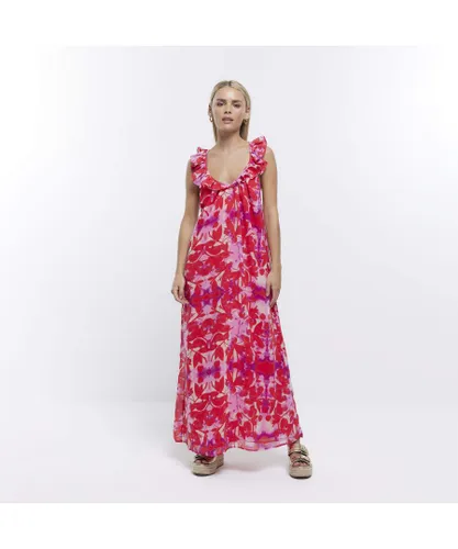 River Island Womens Slip Maxi Dress Petite Red Floral