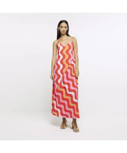 River Island Womens Slip Maxi Dress Red Geometric Print