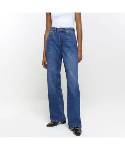 River Island Womens Straight Jeans Blue High Waisted Relaxed Cotton