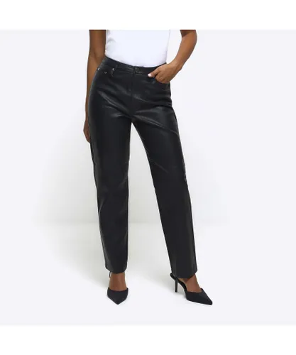 River Island Womens Straight Trousers Petite Black Faux Leather Pu